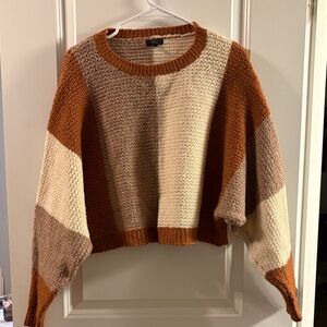 Debut Multicolor Knit Sweater - Brown, Cream, Tan Drop sleeve
